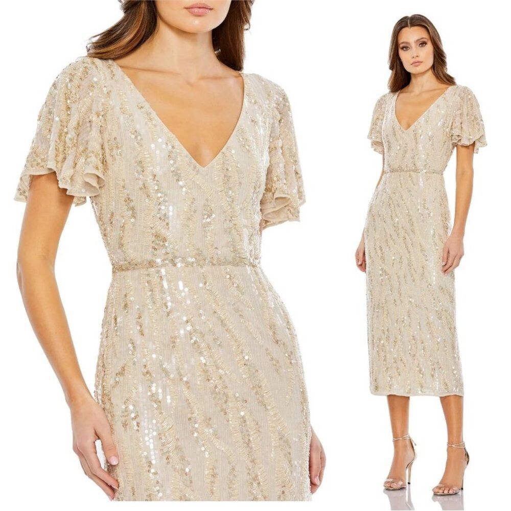Mac Duggal Plunging Neck Midi Dress size 4 NWT $498